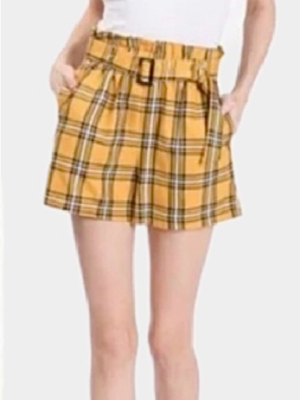 HAVE Los Angeles Yellow Plaid Paperbag Waist Shorts Retro Y2K Clueless Inspired